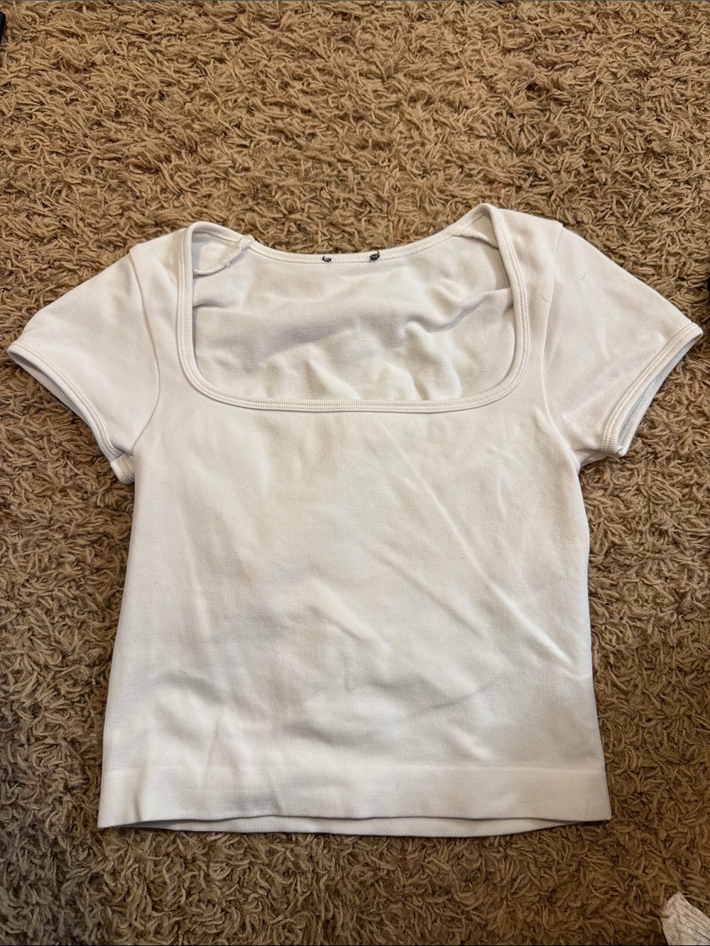 Women's White Square Neck Short Sleeve Tee